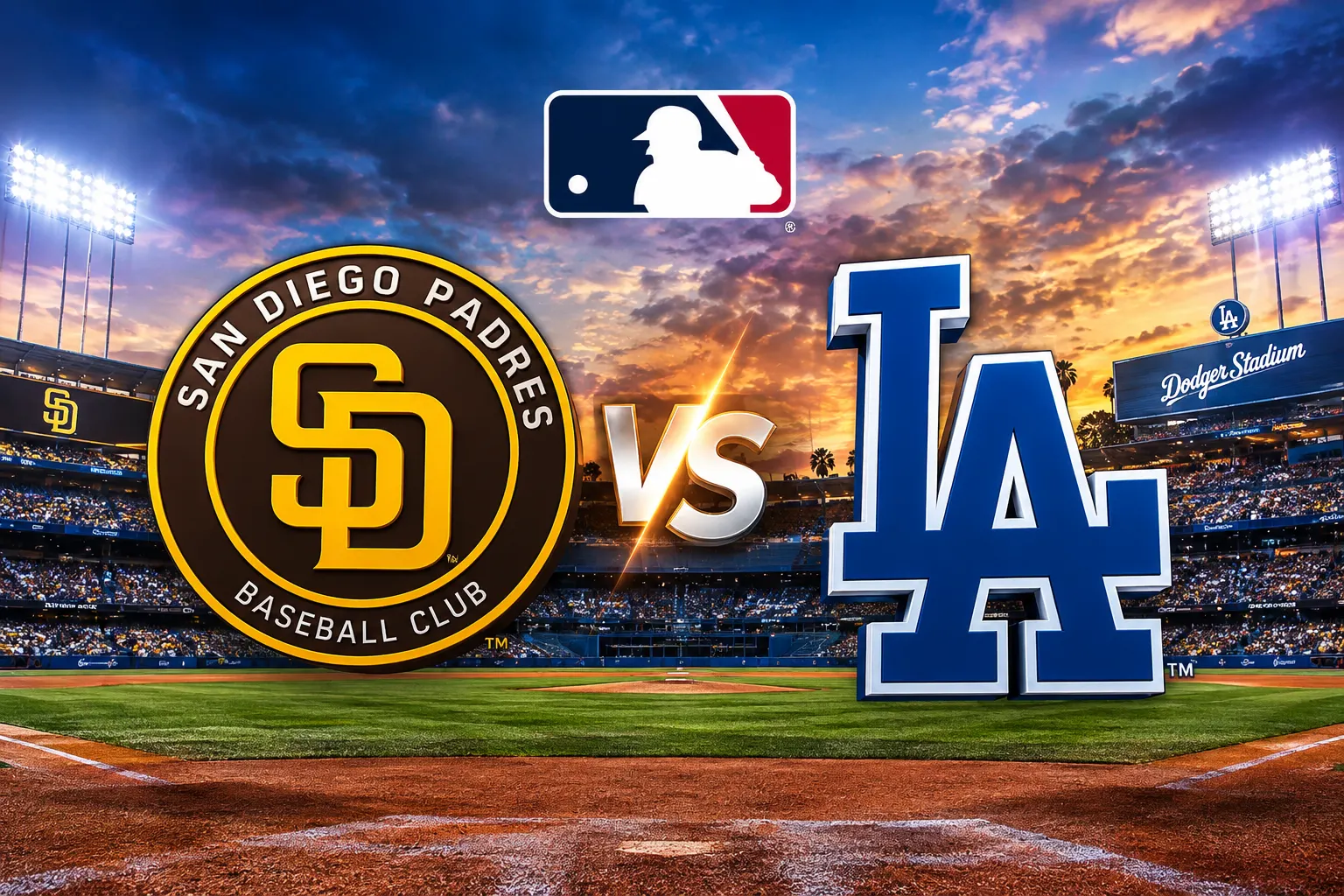 San Diego Padres vs Los Angeles Dodgers MLB matchup at a baseball stadium