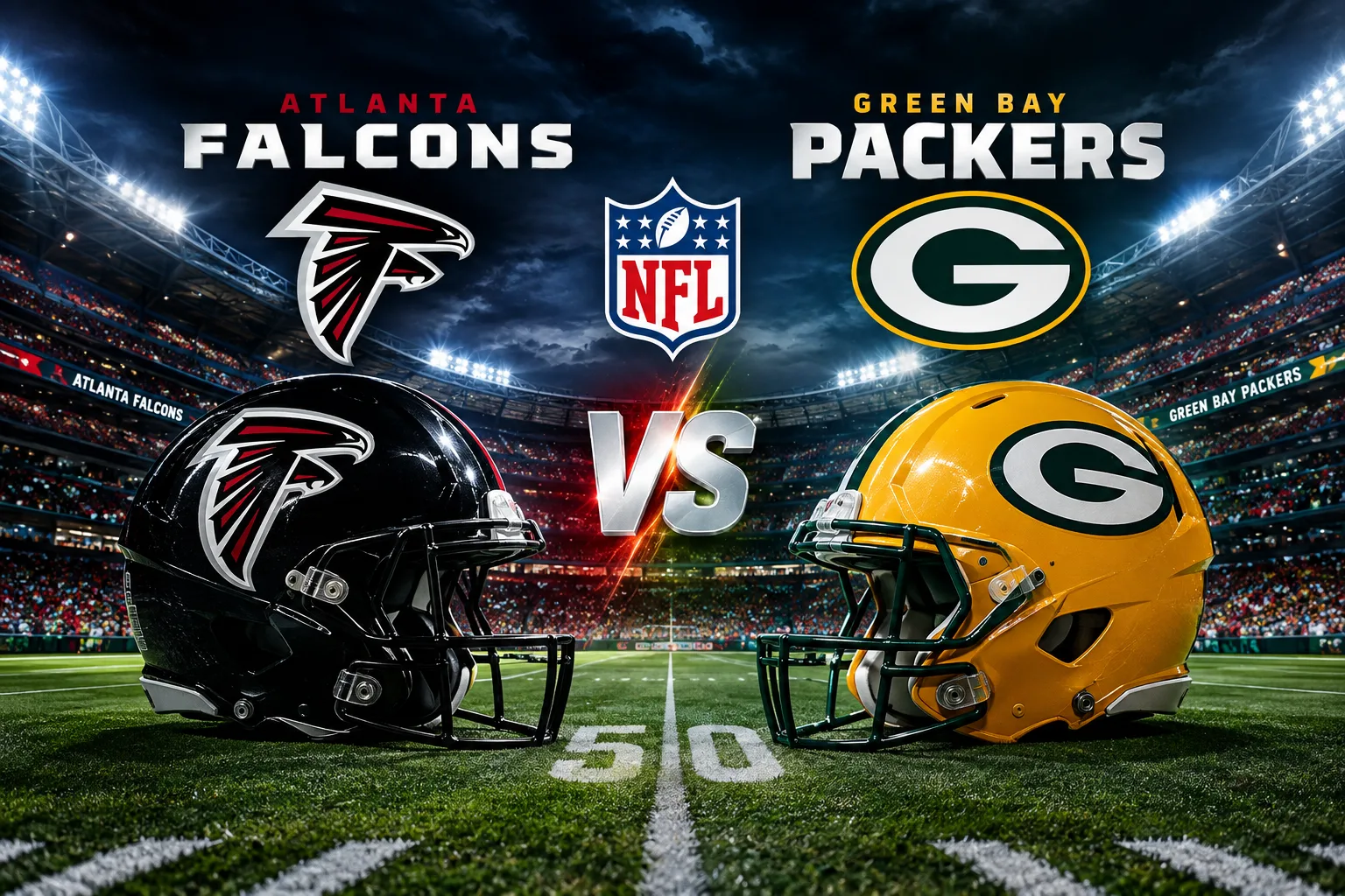 Atlanta Falcons vs Green Bay Packers NFL matchup at football stadium
