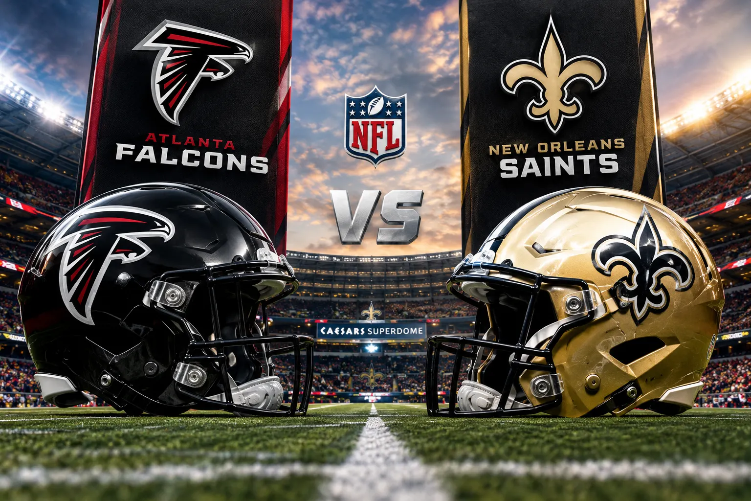 Atlanta Falcons vs New Orleans Saints NFL matchup at Caesars Superdome